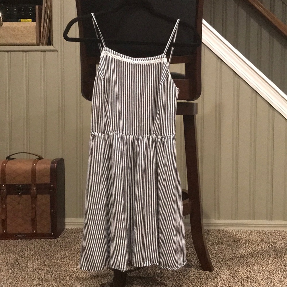 Petite blue and white striped strapped sundress